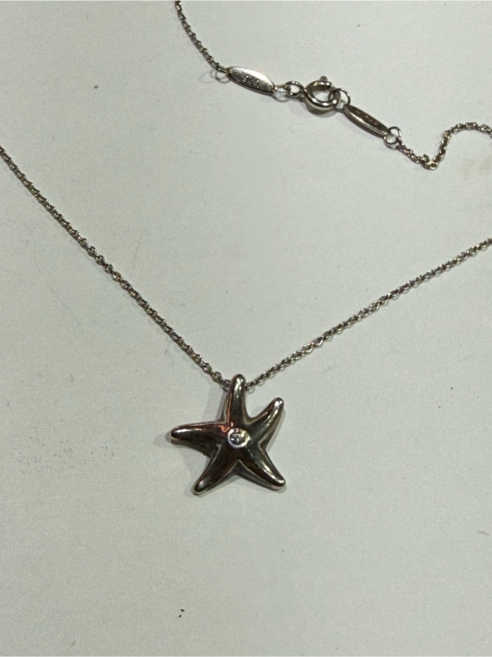 Authentic Tiffany & Co Diamond Silver Elsa Peretti Starfish Necklace 16”